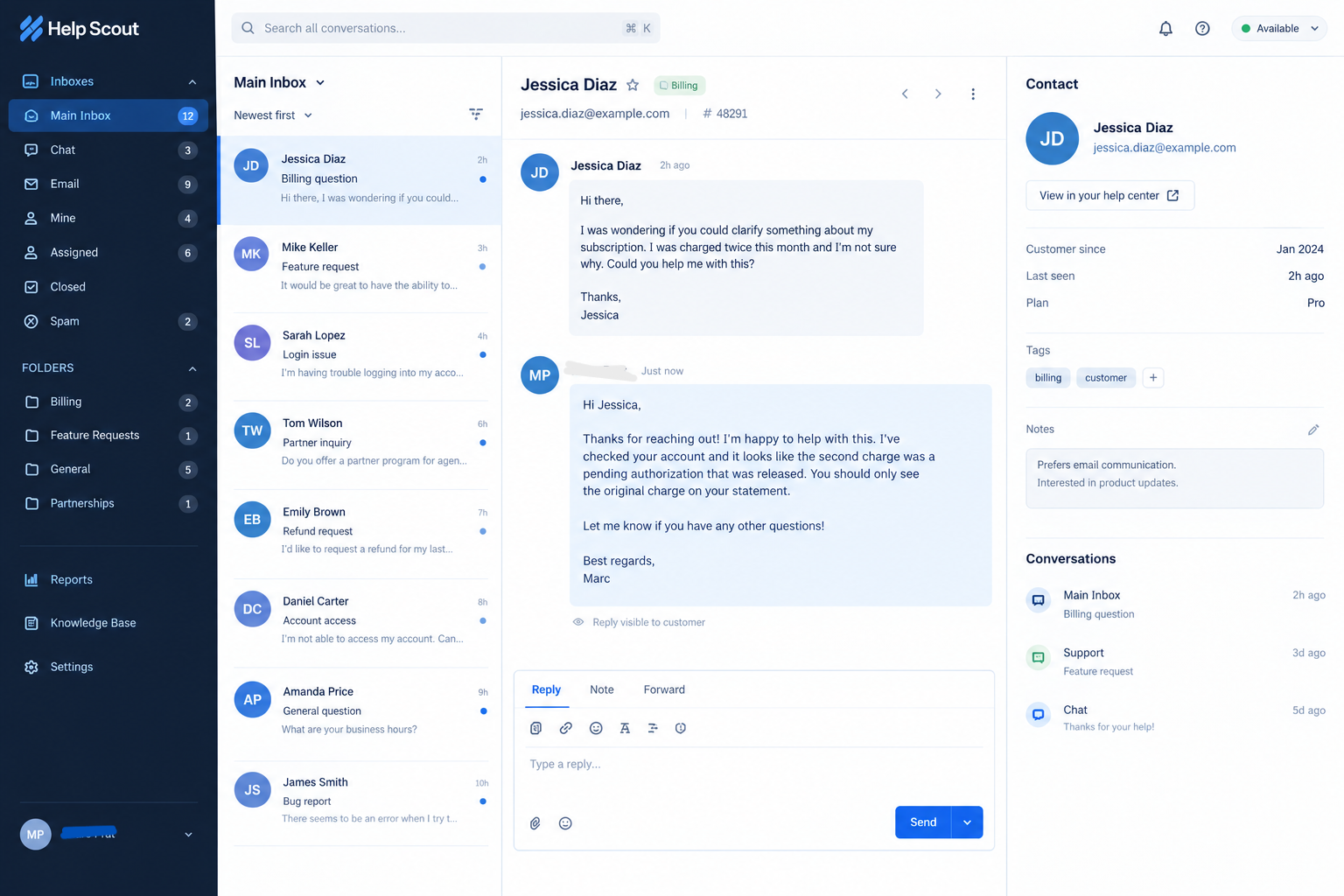 Help Scout shared inbox interface