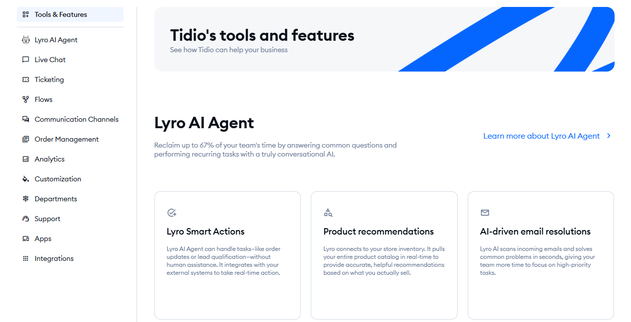 Tidio Lyro AI Agent features